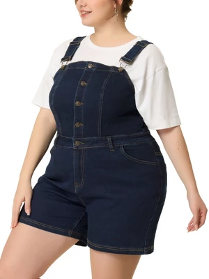 Agnes Orinda Women's Plus Size Denim Shortall Button Jeans Short - Image 5