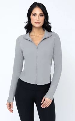 Yogalicious Womens Lux Streamline Interlink Ribbed Contour Insert Full Zip Performance Jacket With Pockets - Image 8
