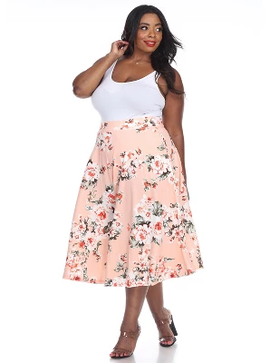 Women's Plus Size Floral Printed Tasmin Flare Midi Skirts - White Mark - Image 4