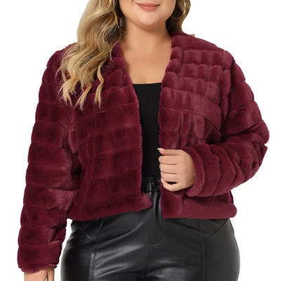 Agnes Orinda Women's Plus Size Fluffy Jacket Open Front Cropped Faux Fur Winter Jackets - Image 7