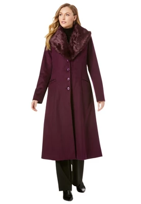 Jessica London Women’s Plus Size Long Wool-Blend Coat With Faux Fur Collar - Image 3