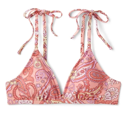 Women's Shoulder Tie Bralette Bikini Top - Wild Fable™ Peach Paisley Print - Image 5