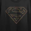 Superman Shield Dotted Colors Crew Neck Short Sleeve Women's Black Crop T-shirt