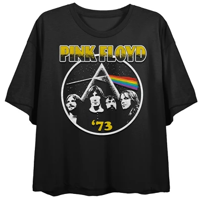 Pink Floyd Group Shot Crew Neck Short Sleeve Women's Black Crop T-shirt - Image 5