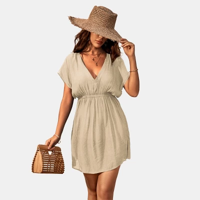 Women's Elastic Beachwear Short Sleeve Cover Up -Cupshe - Image 6