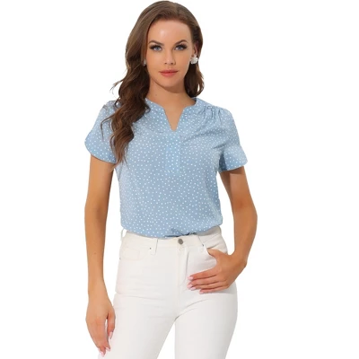 Allegra K Women's Polka Dots Print V Neck Short Sleeve Elegant Work Office Tops - Image 9