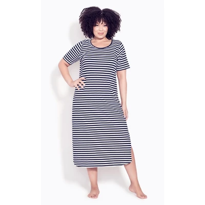 Women's Plus Size Stripe Nightdress - Navy | EVANS - Image 4