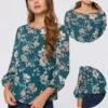 Allegra K Women's Casual Floral Print Round Neck Long Sleeve Chiffon Blouse