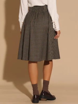 Allegra K Women's Plaid Vintage High Waist Double Belted A-Line Midi Skirt - Image 2