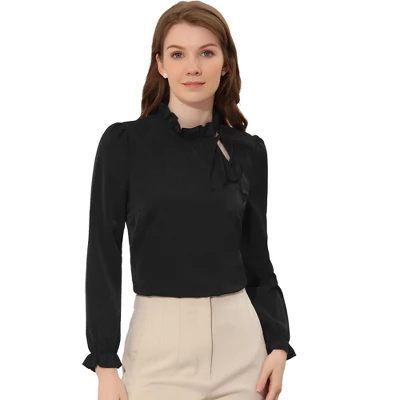 Allegra K Women's Elegant Long Sleeve Ruffle Tie Neck Business Work Top - Image 7