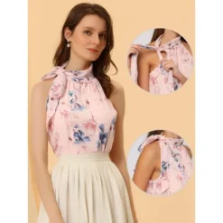 Allegra K Women's Halter Tie Neck Sleeveless Tank Tops Floral Cami Tops