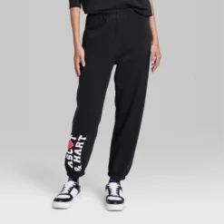 Women's Ascot + Hart Fleece Heart Graphic Joggers - Black