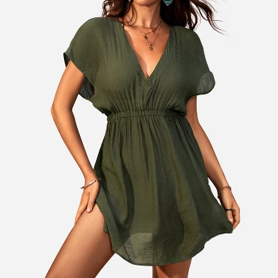 Women's Elastic Beachwear Short Sleeve Cover Up -Cupshe - Image 5
