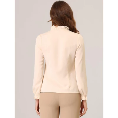Allegra K Women's Elegant Long Sleeve Ruffle Tie Neck Business Work Top - Image 4