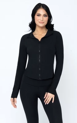 Yogalicious Womens Lux Streamline Interlink Ribbed Contour Insert Full Zip Performance Jacket With Pockets - Image 6
