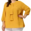 Agnes Orinda Women's Plus Size Chiffon 3/4 Sleeve Tie Front Work Elegant Blouse