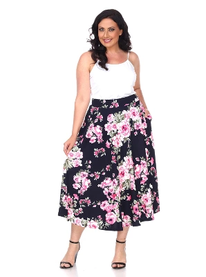 Women's Plus Size Floral Printed Tasmin Flare Midi Skirts - White Mark - Image 8