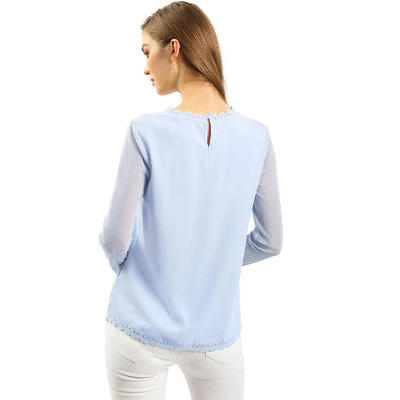 Allegra K Women's Elegant Lace Sleeve Top Scalloped Trim Summer Casual Chiffon Blouse - Image 4