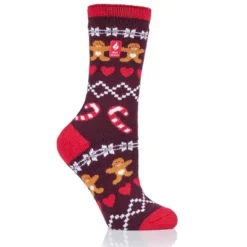 Heat Holders Lite Women's Lite Carol Festive Gingerbread Crew Sock Assorted Us 5-9| Size Women's 5-9 - Festive Gingerbread