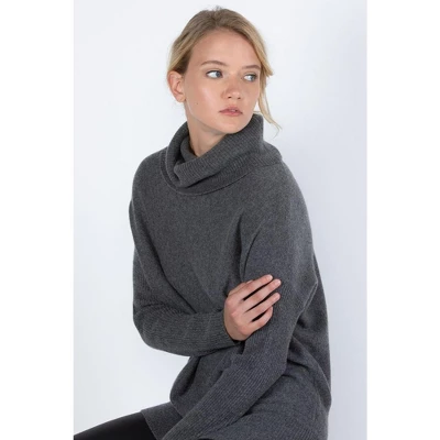 JENNIE LIU Women's 100% Pure Cashmere Cocoon Dolman Sleeve Cowlneck Sweater - Image 2