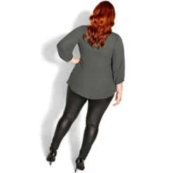 Women's Plus Size Stylish Fling Elbow Sleeve Top - Deep Sage | CITY CHIC