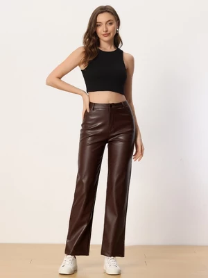 Allegra K Faux Leather Pants For Women's High Waist Straight Leg Casual PU Punk Trousers - Image 3