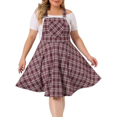 Agnes Orinda Women's Plus Size Elegant Chic Plaid Overalls Fashionable A Line Skirts - Image 8