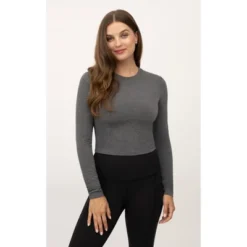 Yogalicious Womens 2 Pack Velvety Heather Valentina Long Sleeve Henley Crop Top