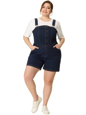 Agnes Orinda Women's Plus Size Denim Shortall Button Jeans Short - Image 2