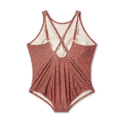 Women's Spotted Print High Neck Ruched One Piece Swimsuit - Kona Sol™ Brown - Image 5