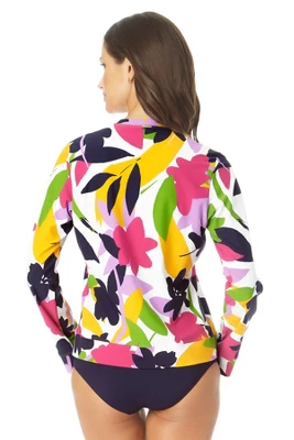 Anne Cole - Women's Lush Garden Long Sleeve Zip Front Rash Guard Top
