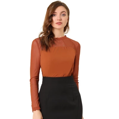 Allegra K Women's Elegant Lace Sleeve Top Scalloped Trim Summer Casual Chiffon Blouse - Image 8