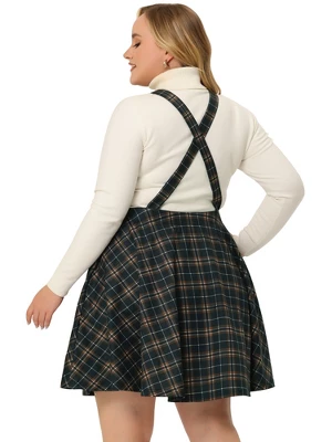 Agnes Orinda Women's Plus Size Elegant Chic Plaid Overalls Fashionable A Line Skirts - Image 3