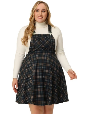 Agnes Orinda Women's Plus Size Elegant Chic Plaid Overalls Fashionable A Line Skirts - Image 2