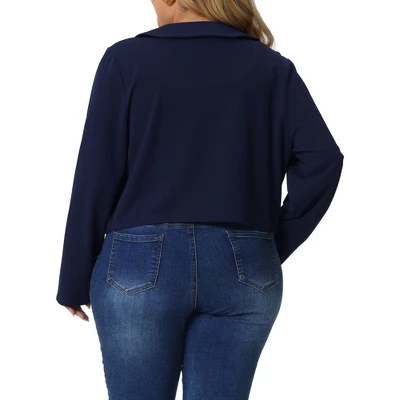 Agnes Orinda Women's Plus Size Business Office Long Sleeve Peter Pan Crop Cardigans - Image 3