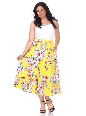 Women's Plus Size Floral Printed Tasmin Flare Midi Skirts - White Mark - Image 3