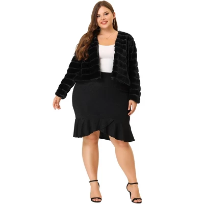 Agnes Orinda Women's Plus Size Fluffy Jacket Open Front Cropped Faux Fur Winter Jackets - Image 2