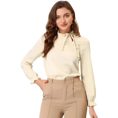 Allegra K Women's Elegant Long Sleeve Ruffle Tie Neck Business Work Top - Image 11