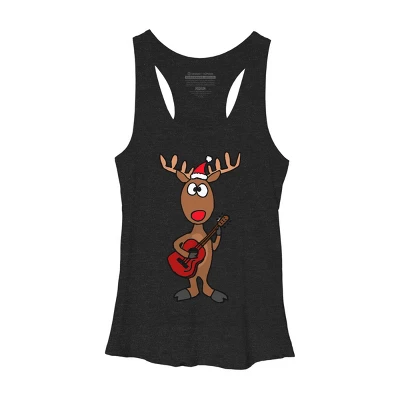 Women's Design By Humans Funny Cool Christmas Reindeer Playing The Guitar By SmileToday Racerback Tank Top - Image 3