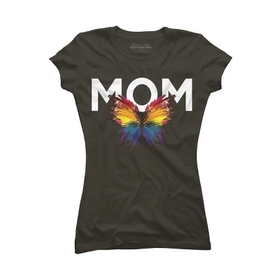 Junior's Design By Humans Mother's Day Rainbow Butterfly Mom By MeowShop T-Shirt - Image 4
