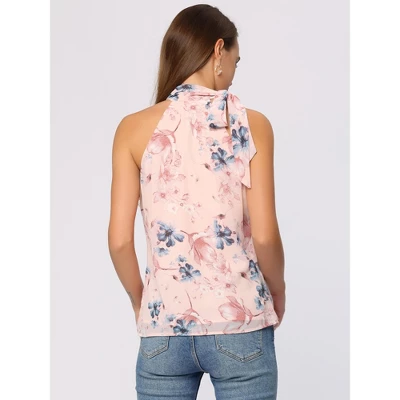 Allegra K Women's Halter Tie Neck Sleeveless Tank Tops Floral Cami Tops - Image 2
