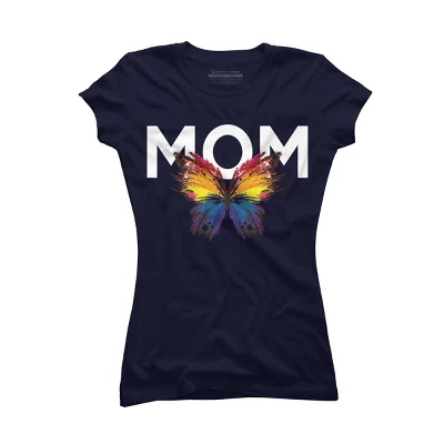 Junior's Design By Humans Mother's Day Rainbow Butterfly Mom By MeowShop T-Shirt - Image 3