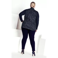 Women's Plus Size Hacci Plain Duet Top - Navy Marle | AVENUE