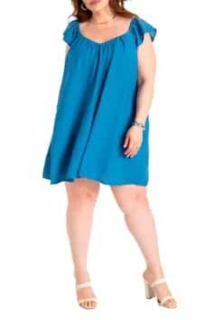 ELOQUII Women’s Plus Size Puff Sleeve Mini Dress