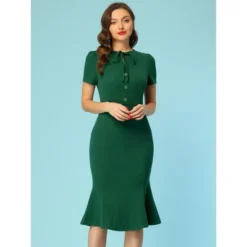 Allegra K Women's Vintage Work Dress Short Sleeve Mermaid Bodycon Dresses
