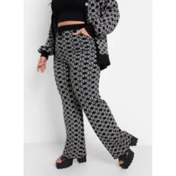 Rebdolls Women's Heidi Abstract Print Knit Wide Leg Pants W. Pockets