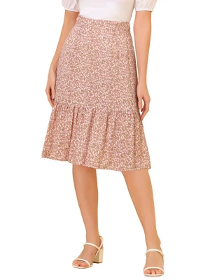 Allegra K Women's Floral Print Ruffle Hem High Elastic Waist Casual A-Line Midi Skirt - Image 7