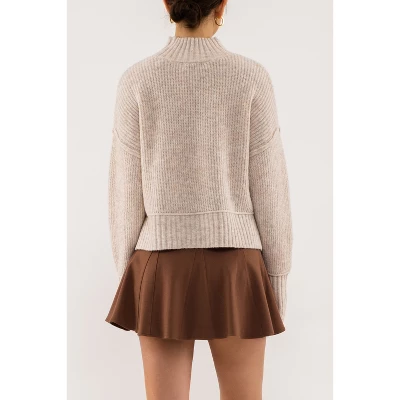 August Sky Women's Mock Neck Relaxed Heather Pullover Sweater