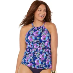 Swimsuits For All Women’s Plus Size High Neck Tankini Top