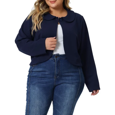 Agnes Orinda Women's Plus Size Business Office Long Sleeve Peter Pan Crop Cardigans - Image 5